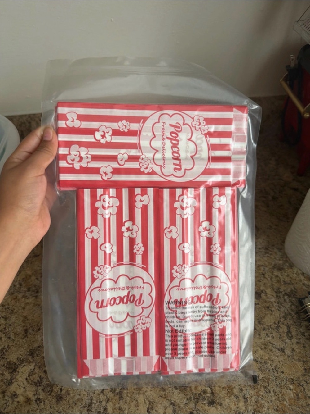Red Striped Popcorn Bags for Parties - Pack of Disposable Snack Bags